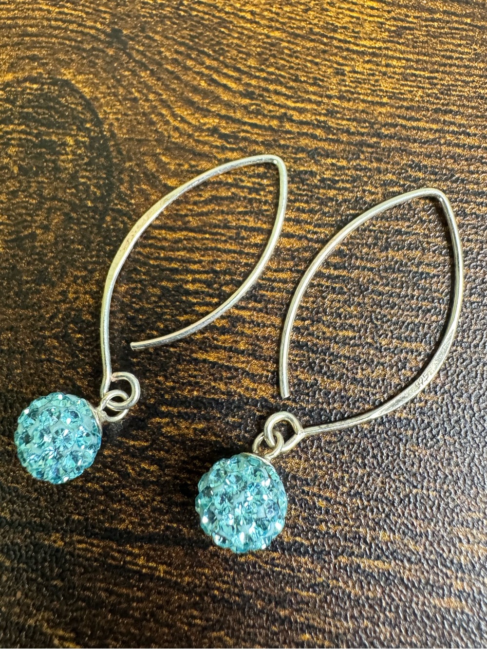Delicate Aqua CZ Pave Bead Drop Earrings - Sterling Silver Ear Wires